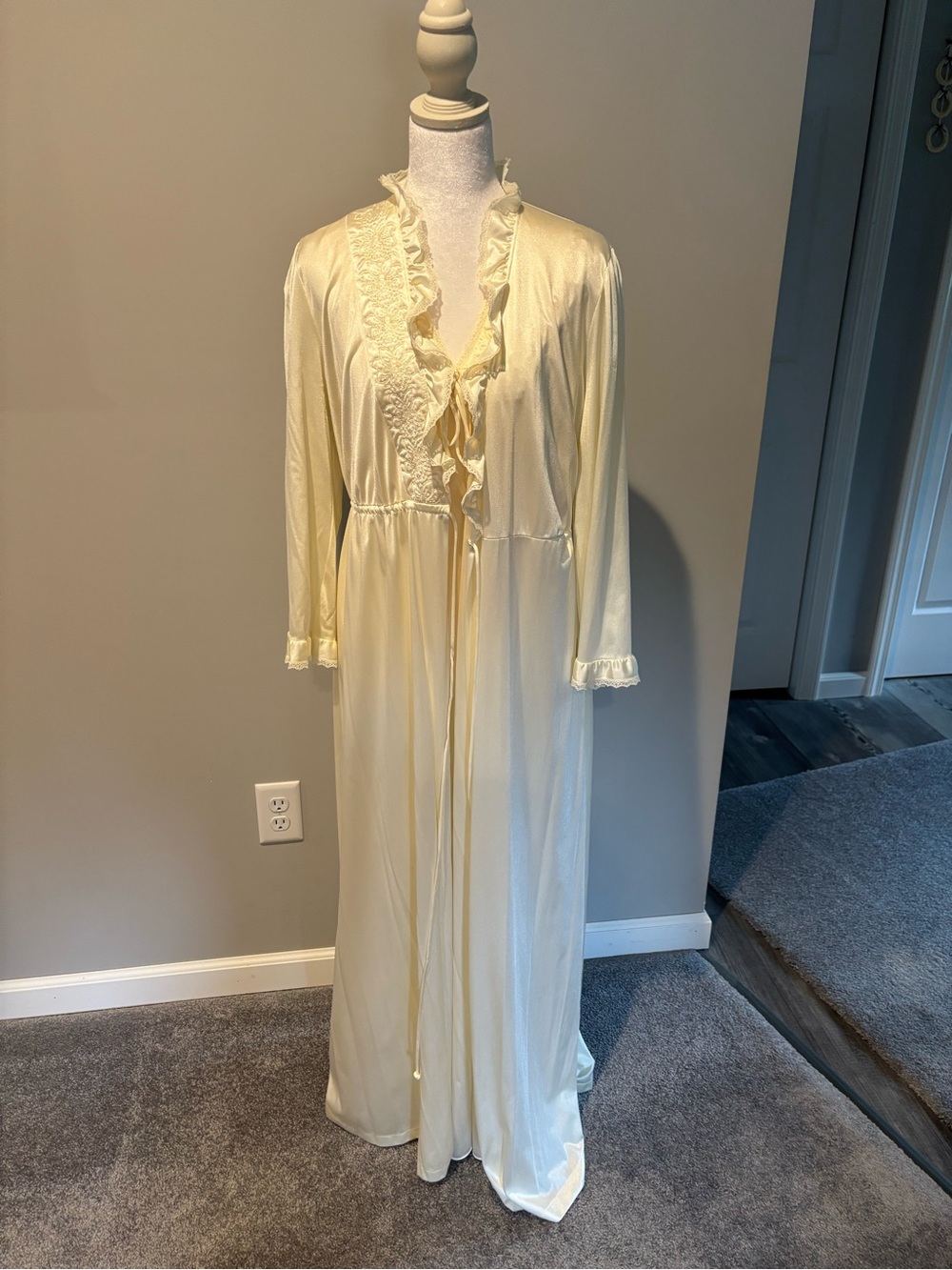 Long Cream Ruffled Robe - Women’s Intimates & Sleepwear with matching gown.